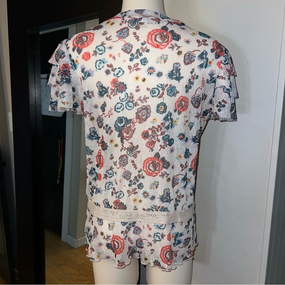 Democracy Women’s Floral Cap Sleeve Top with Lace Trim – Size Medium - Picture 4 of 9